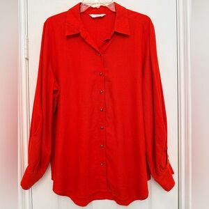 LC Lauren Conrad Classic Linen Blend Red/Orange Button-Up Women's Top